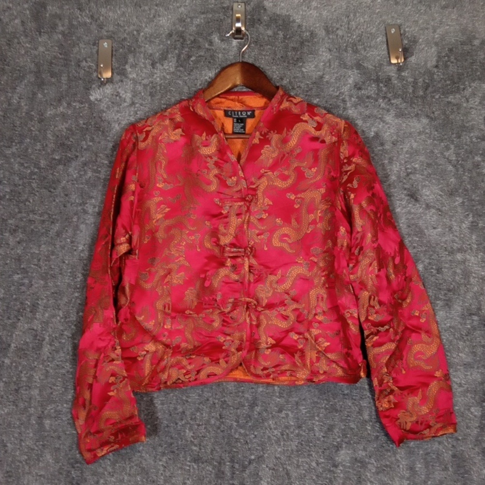 Citron Santa Monica Womens Top Jacket Asian Lagenlook Dragon Size Large